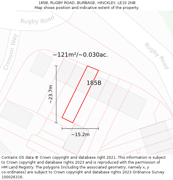 185B, RUGBY ROAD, BURBAGE, HINCKLEY, LE10 2NB: Plot and title map