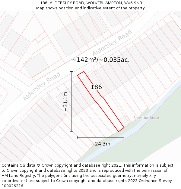 186, ALDERSLEY ROAD, WOLVERHAMPTON, WV6 9NB: Plot and title map