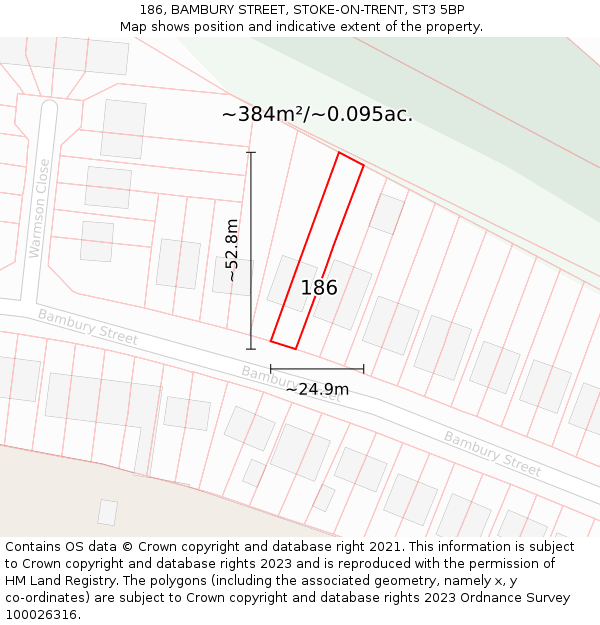 186, BAMBURY STREET, STOKE-ON-TRENT, ST3 5BP: Plot and title map