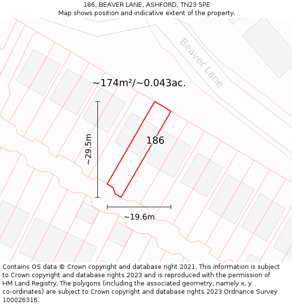186, BEAVER LANE, ASHFORD, TN23 5PE: Plot and title map