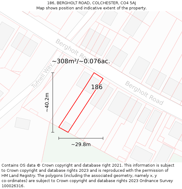 186, BERGHOLT ROAD, COLCHESTER, CO4 5AJ: Plot and title map