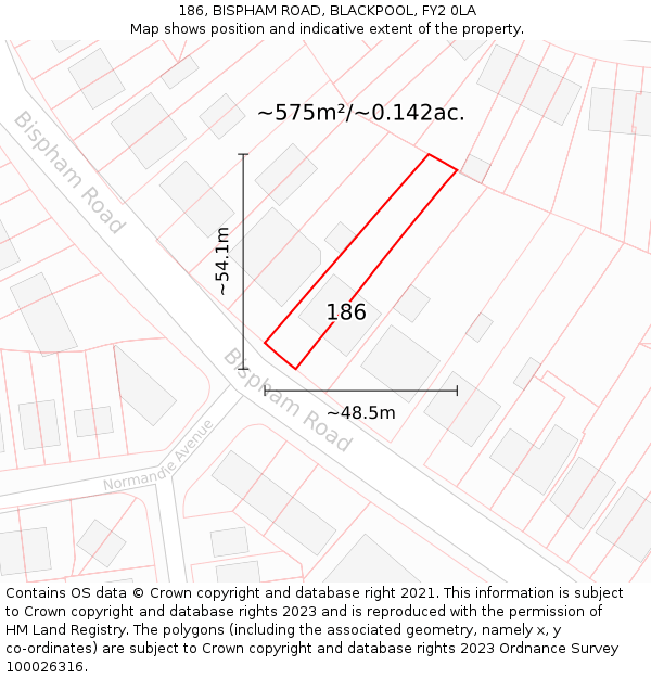 186, BISPHAM ROAD, BLACKPOOL, FY2 0LA: Plot and title map