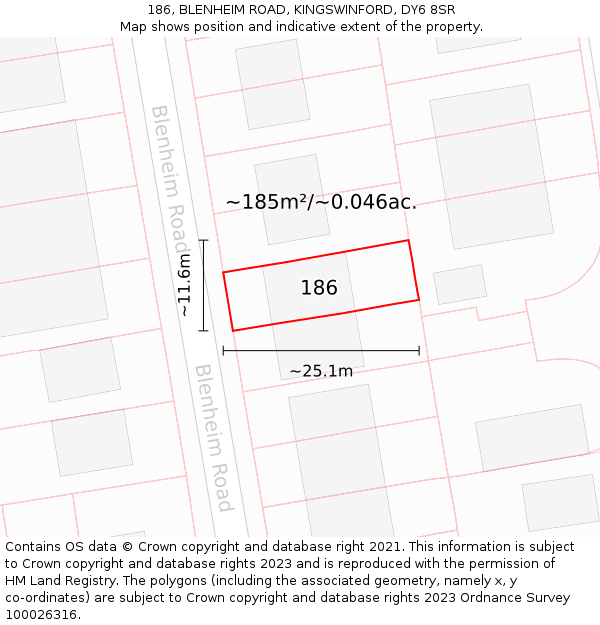 186, BLENHEIM ROAD, KINGSWINFORD, DY6 8SR: Plot and title map