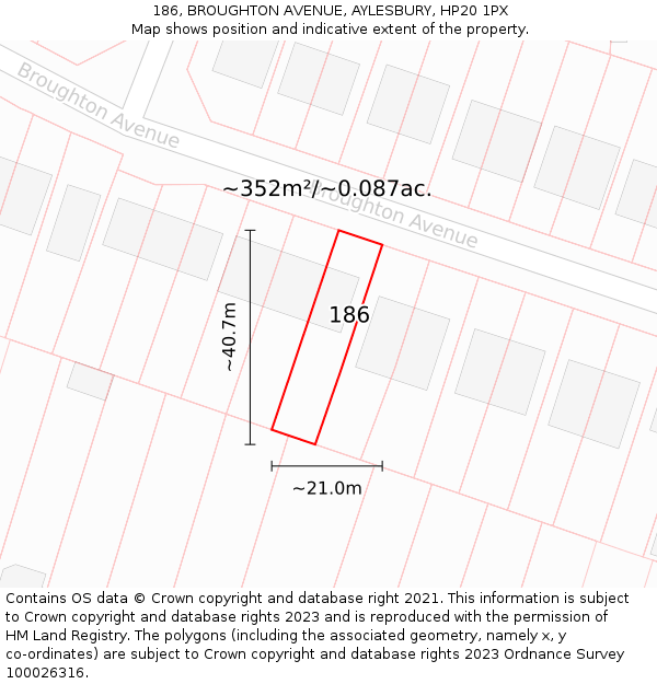 186, BROUGHTON AVENUE, AYLESBURY, HP20 1PX: Plot and title map