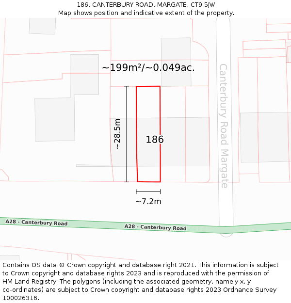 186, CANTERBURY ROAD, MARGATE, CT9 5JW: Plot and title map