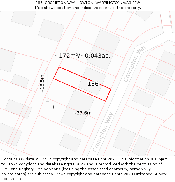 186, CROMPTON WAY, LOWTON, WARRINGTON, WA3 1FW: Plot and title map