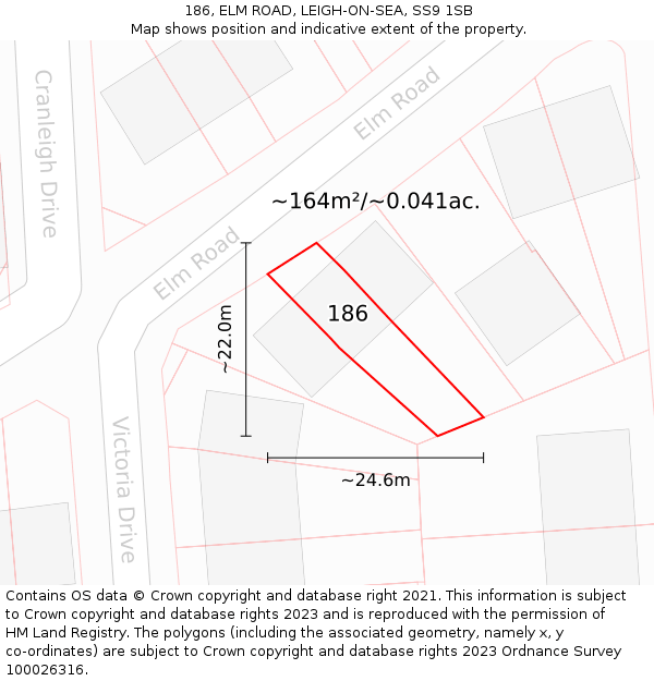 186, ELM ROAD, LEIGH-ON-SEA, SS9 1SB: Plot and title map