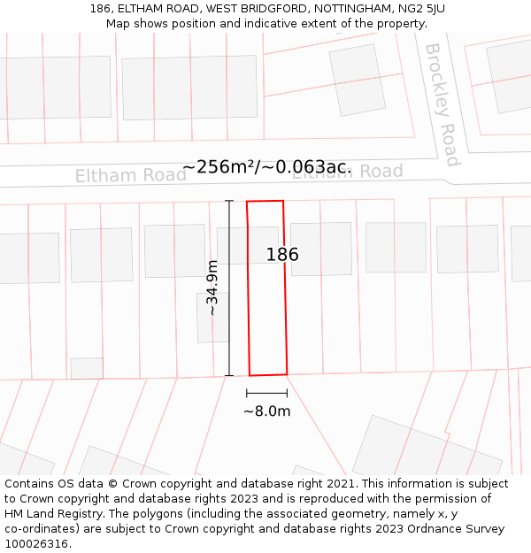 186, ELTHAM ROAD, WEST BRIDGFORD, NOTTINGHAM, NG2 5JU: Plot and title map