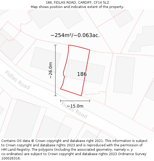 186, FIDLAS ROAD, CARDIFF, CF14 5LZ: Plot and title map