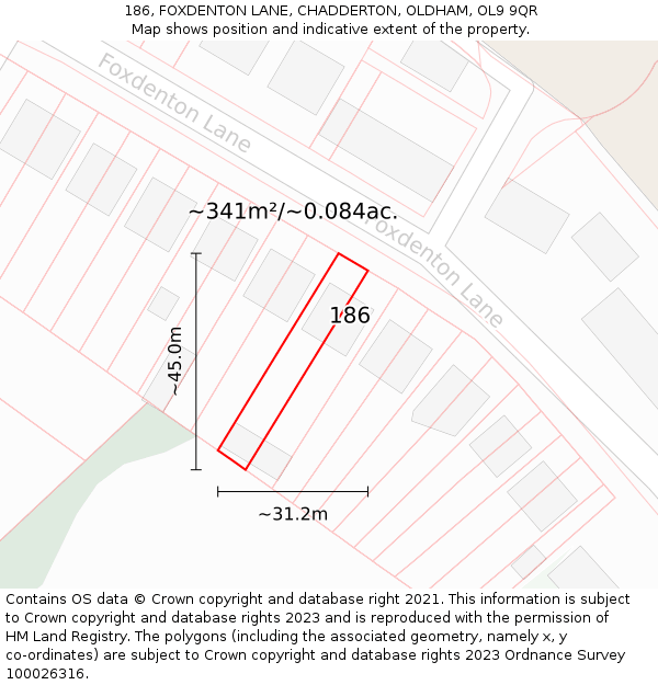 186, FOXDENTON LANE, CHADDERTON, OLDHAM, OL9 9QR: Plot and title map