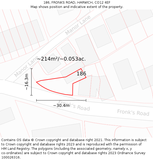 186, FRONKS ROAD, HARWICH, CO12 4EF: Plot and title map