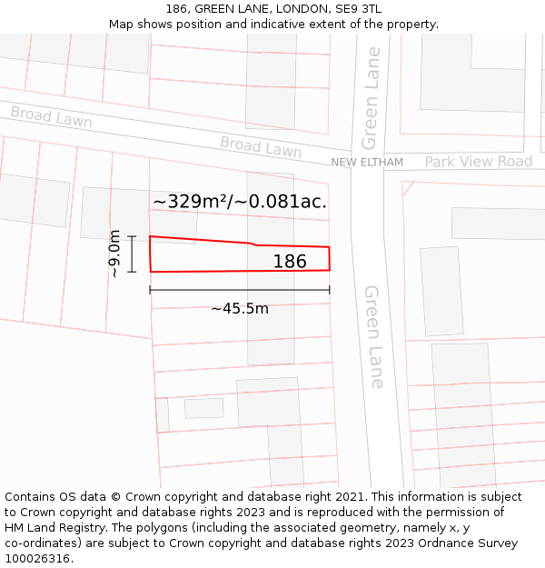 186, GREEN LANE, LONDON, SE9 3TL: Plot and title map