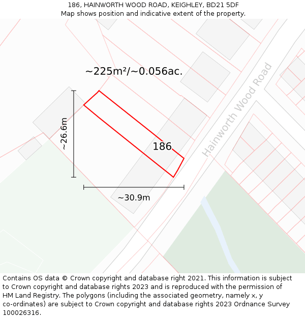 186, HAINWORTH WOOD ROAD, KEIGHLEY, BD21 5DF: Plot and title map