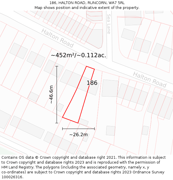 186, HALTON ROAD, RUNCORN, WA7 5RL: Plot and title map