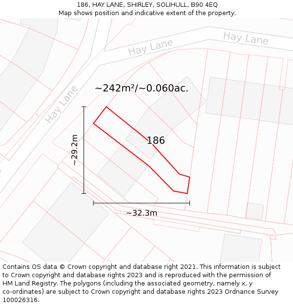 186, HAY LANE, SHIRLEY, SOLIHULL, B90 4EQ: Plot and title map