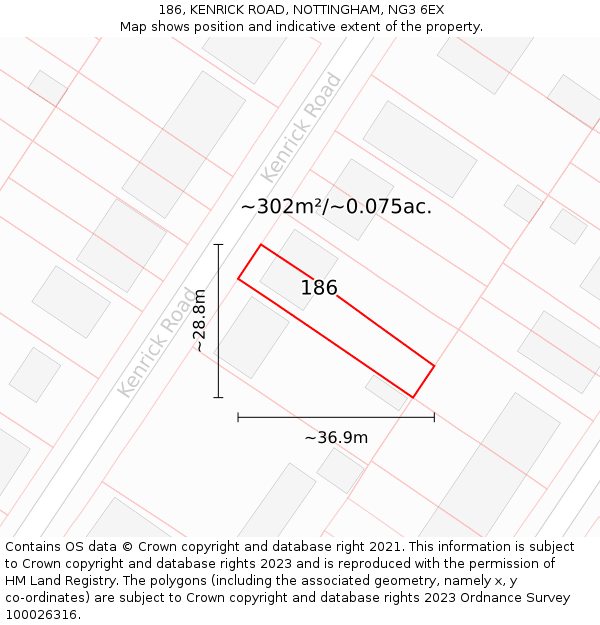 186, KENRICK ROAD, NOTTINGHAM, NG3 6EX: Plot and title map