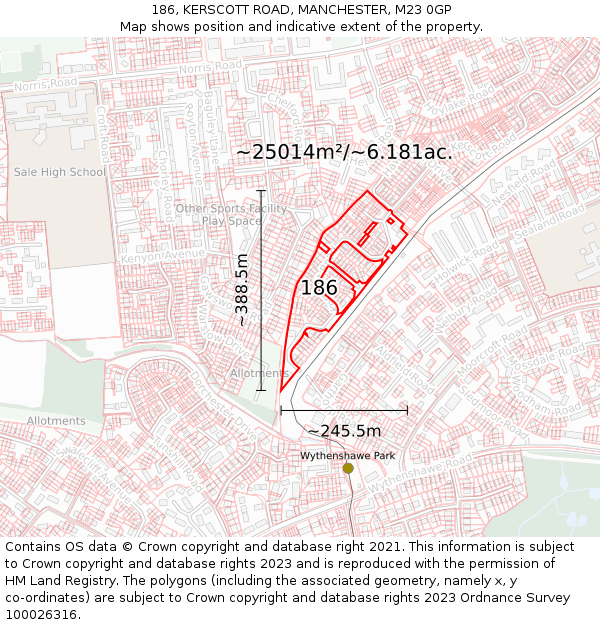 186, KERSCOTT ROAD, MANCHESTER, M23 0GP: Plot and title map