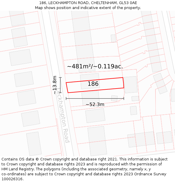 186, LECKHAMPTON ROAD, CHELTENHAM, GL53 0AE: Plot and title map