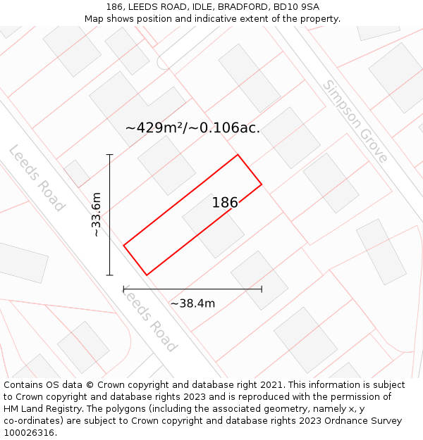 186, LEEDS ROAD, IDLE, BRADFORD, BD10 9SA: Plot and title map