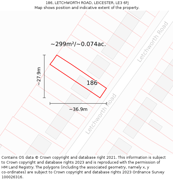 186, LETCHWORTH ROAD, LEICESTER, LE3 6FJ: Plot and title map