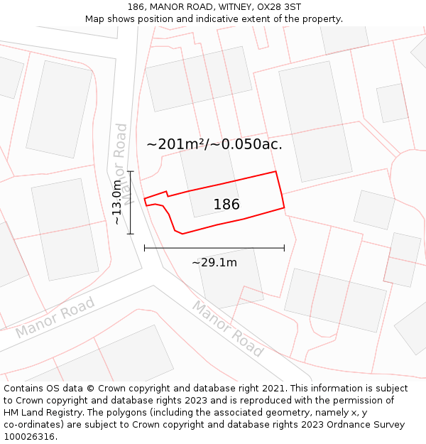 186, MANOR ROAD, WITNEY, OX28 3ST: Plot and title map