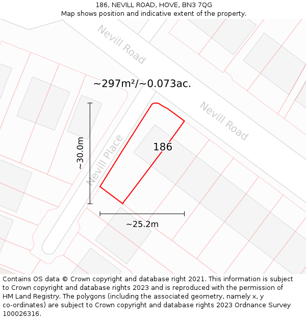 186, NEVILL ROAD, HOVE, BN3 7QG: Plot and title map