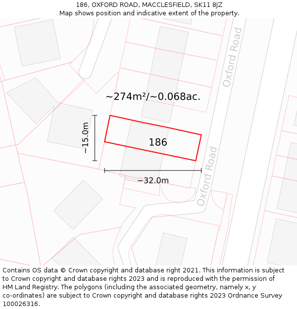 186, OXFORD ROAD, MACCLESFIELD, SK11 8JZ: Plot and title map