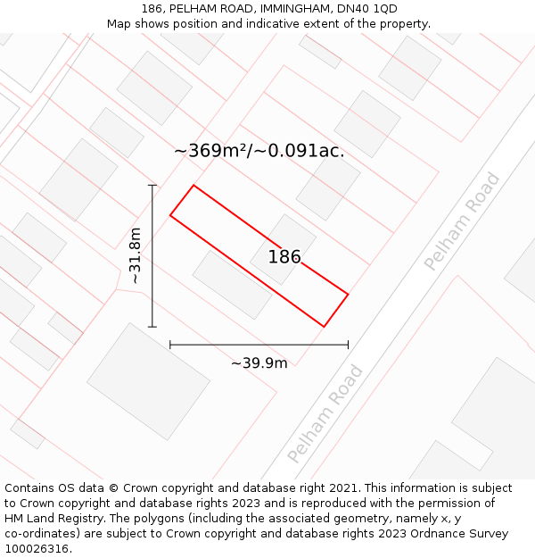 186, PELHAM ROAD, IMMINGHAM, DN40 1QD: Plot and title map