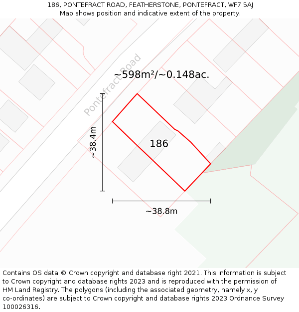 186, PONTEFRACT ROAD, FEATHERSTONE, PONTEFRACT, WF7 5AJ: Plot and title map