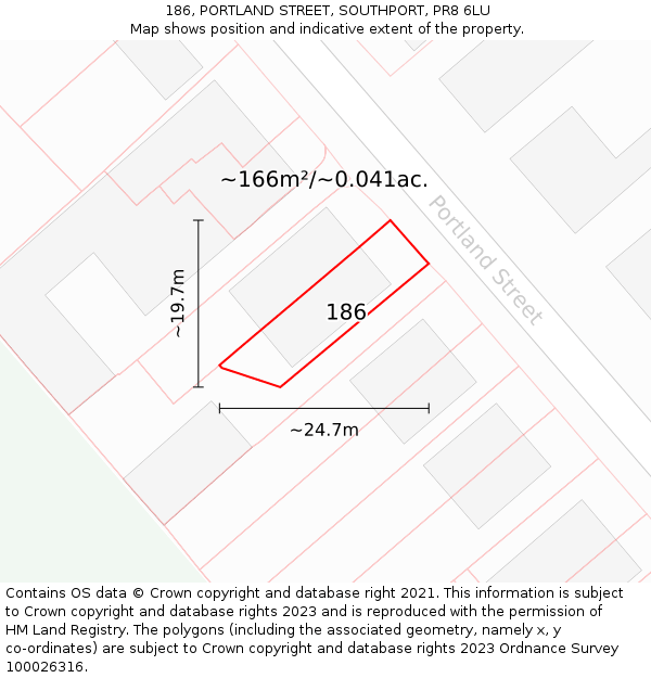 186, PORTLAND STREET, SOUTHPORT, PR8 6LU: Plot and title map