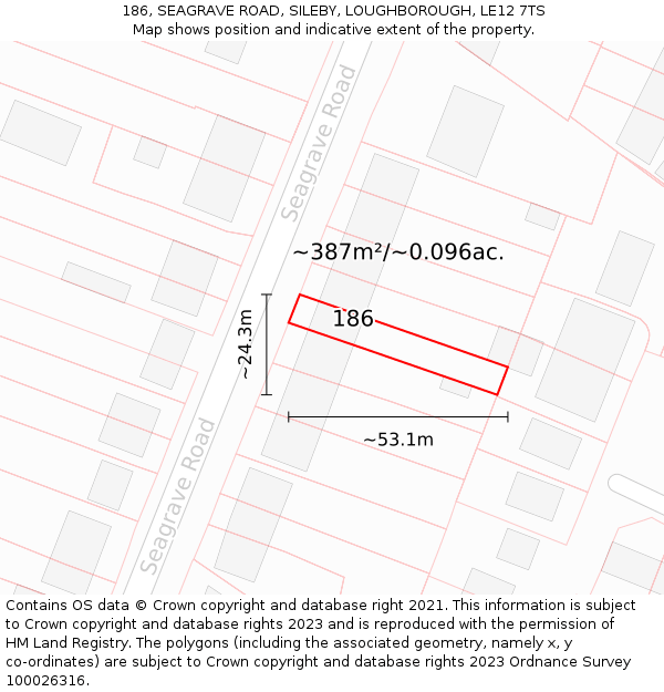 186, SEAGRAVE ROAD, SILEBY, LOUGHBOROUGH, LE12 7TS: Plot and title map