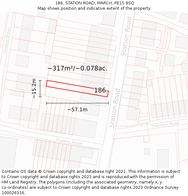 186, STATION ROAD, MARCH, PE15 8SQ: Plot and title map