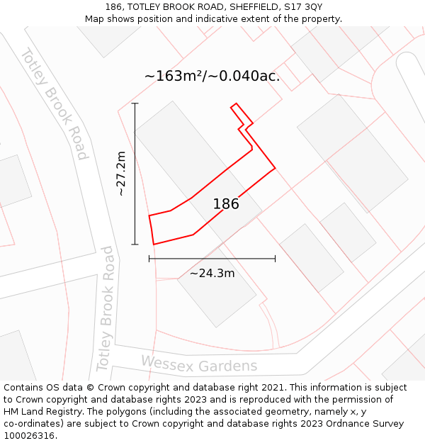 186, TOTLEY BROOK ROAD, SHEFFIELD, S17 3QY: Plot and title map