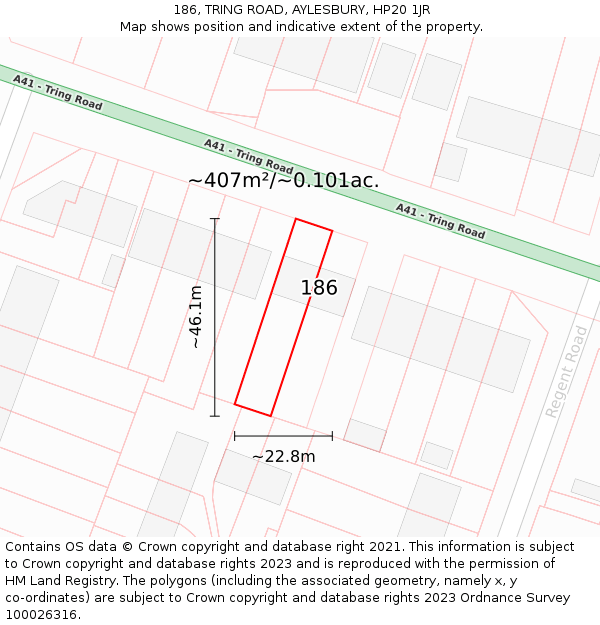 186, TRING ROAD, AYLESBURY, HP20 1JR: Plot and title map