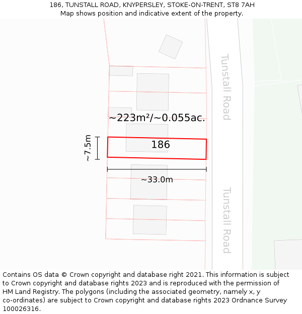 186, TUNSTALL ROAD, KNYPERSLEY, STOKE-ON-TRENT, ST8 7AH: Plot and title map