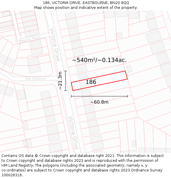 186, VICTORIA DRIVE, EASTBOURNE, BN20 8QQ: Plot and title map