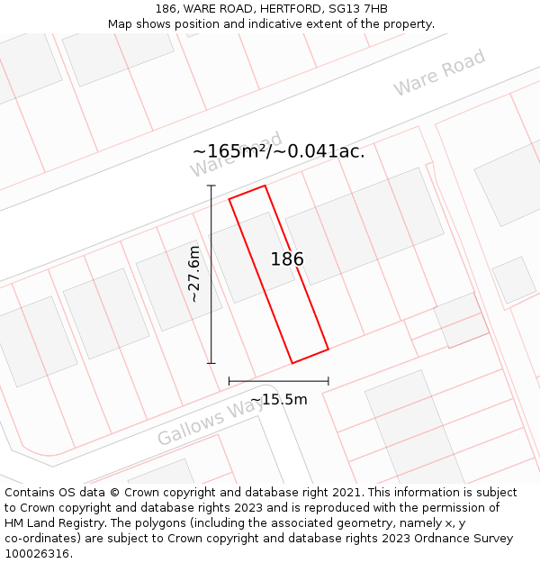 186, WARE ROAD, HERTFORD, SG13 7HB: Plot and title map
