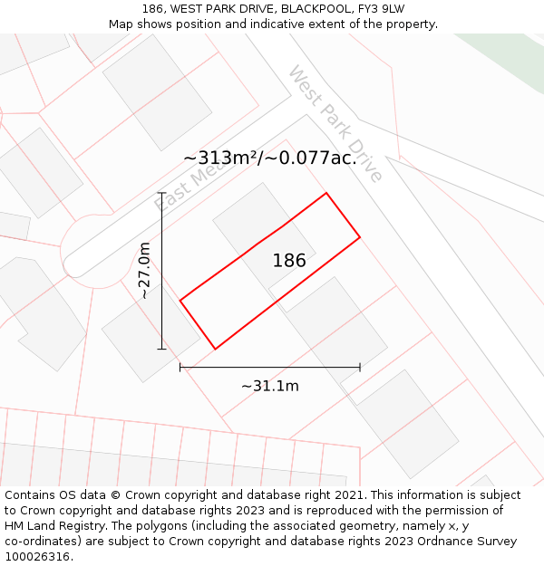 186, WEST PARK DRIVE, BLACKPOOL, FY3 9LW: Plot and title map