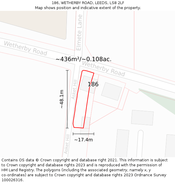 186, WETHERBY ROAD, LEEDS, LS8 2LF: Plot and title map