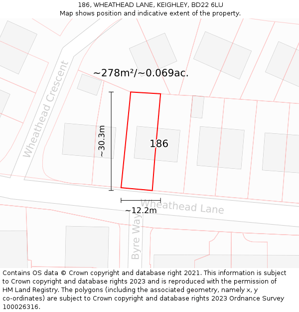 186, WHEATHEAD LANE, KEIGHLEY, BD22 6LU: Plot and title map