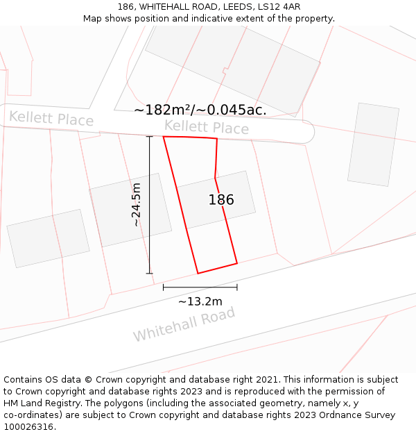 186, WHITEHALL ROAD, LEEDS, LS12 4AR: Plot and title map