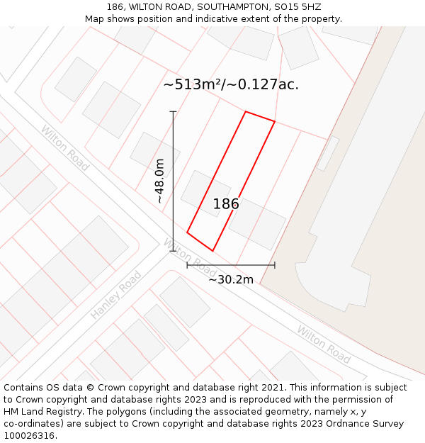 186, WILTON ROAD, SOUTHAMPTON, SO15 5HZ: Plot and title map