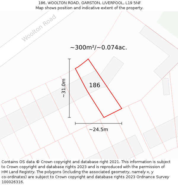 186, WOOLTON ROAD, GARSTON, LIVERPOOL, L19 5NF: Plot and title map