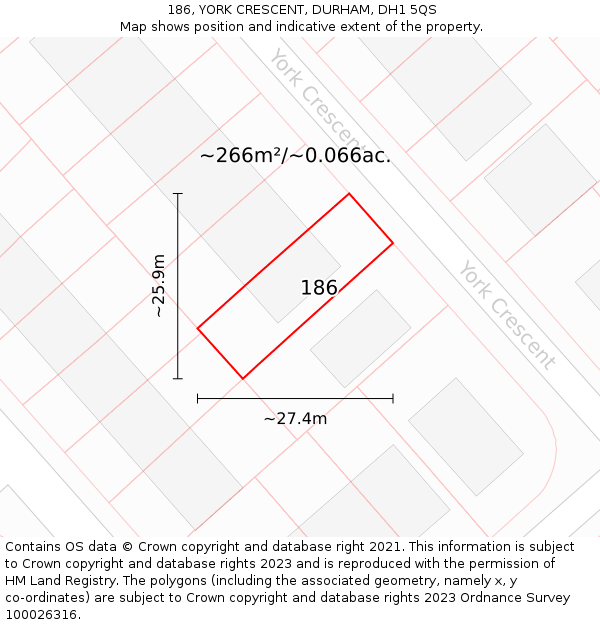 186, YORK CRESCENT, DURHAM, DH1 5QS: Plot and title map