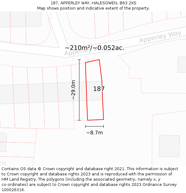187, APPERLEY WAY, HALESOWEN, B63 2XS: Plot and title map