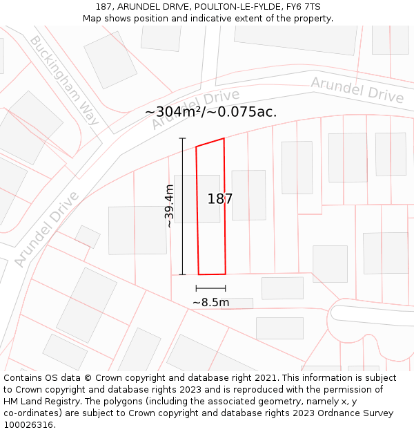 187, ARUNDEL DRIVE, POULTON-LE-FYLDE, FY6 7TS: Plot and title map