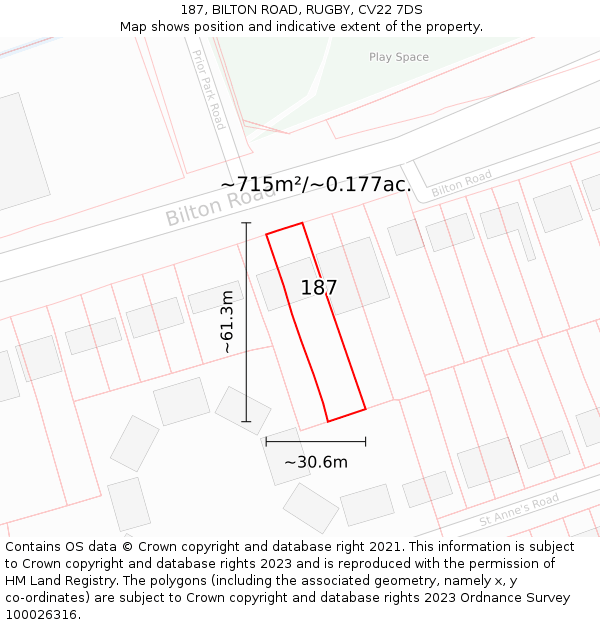 187, BILTON ROAD, RUGBY, CV22 7DS: Plot and title map