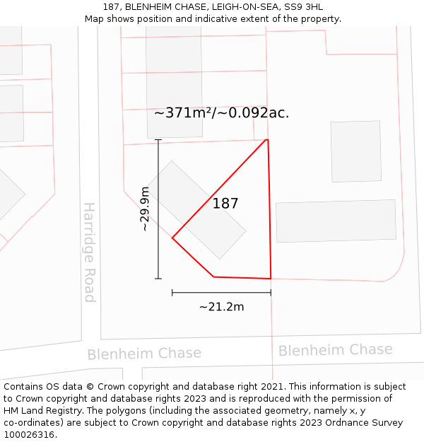 187, BLENHEIM CHASE, LEIGH-ON-SEA, SS9 3HL: Plot and title map