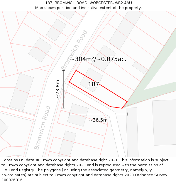 187, BROMWICH ROAD, WORCESTER, WR2 4AU: Plot and title map