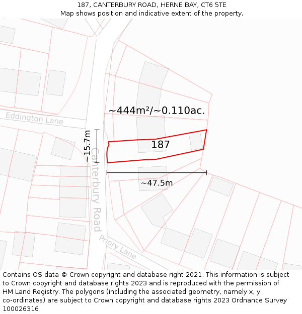 187, CANTERBURY ROAD, HERNE BAY, CT6 5TE: Plot and title map